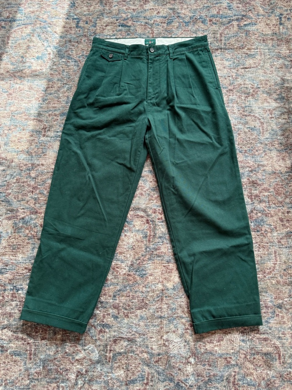 J. Crew Forest Green Pleated Chinos